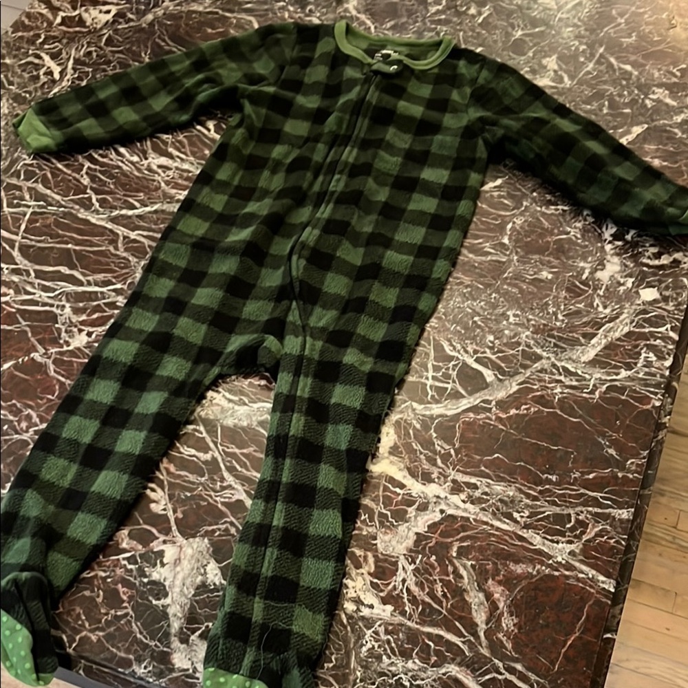 Green and Black Plaid Footie One Piece